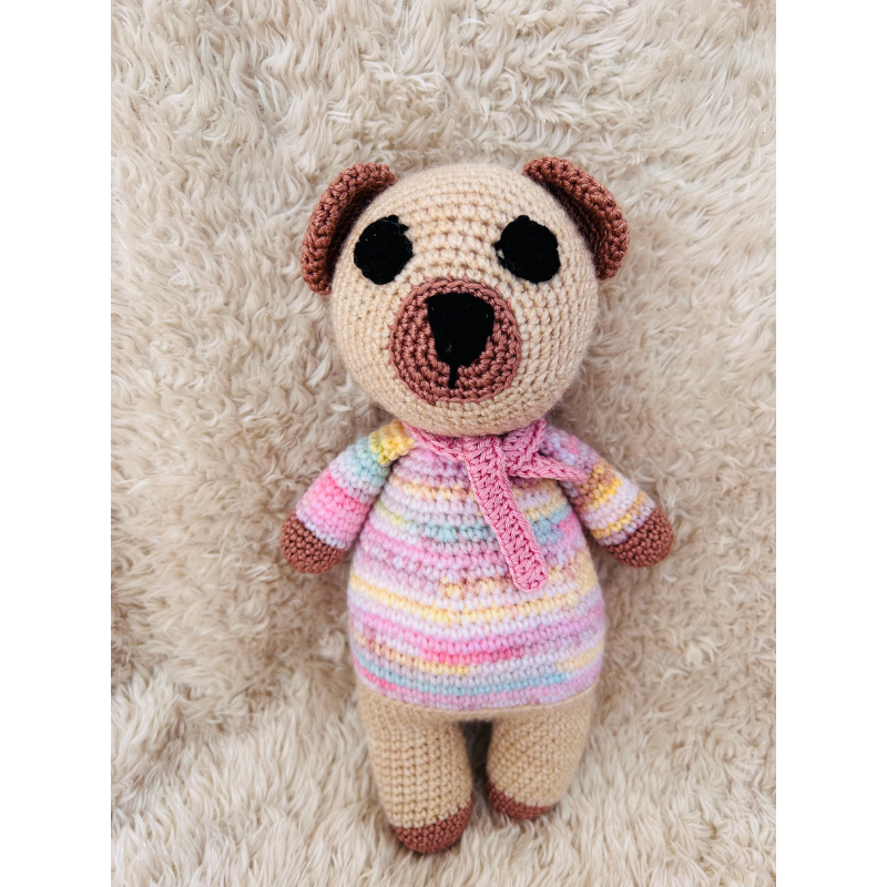 Doudou Ours Multicolore en Coton – Modèle Unique et Personnalisé