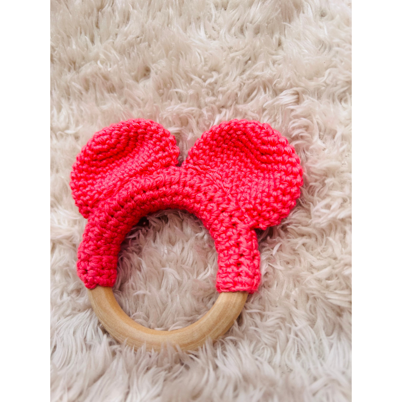 Hochet Ours corail en Coton – Modèle Unique et Personnalisé